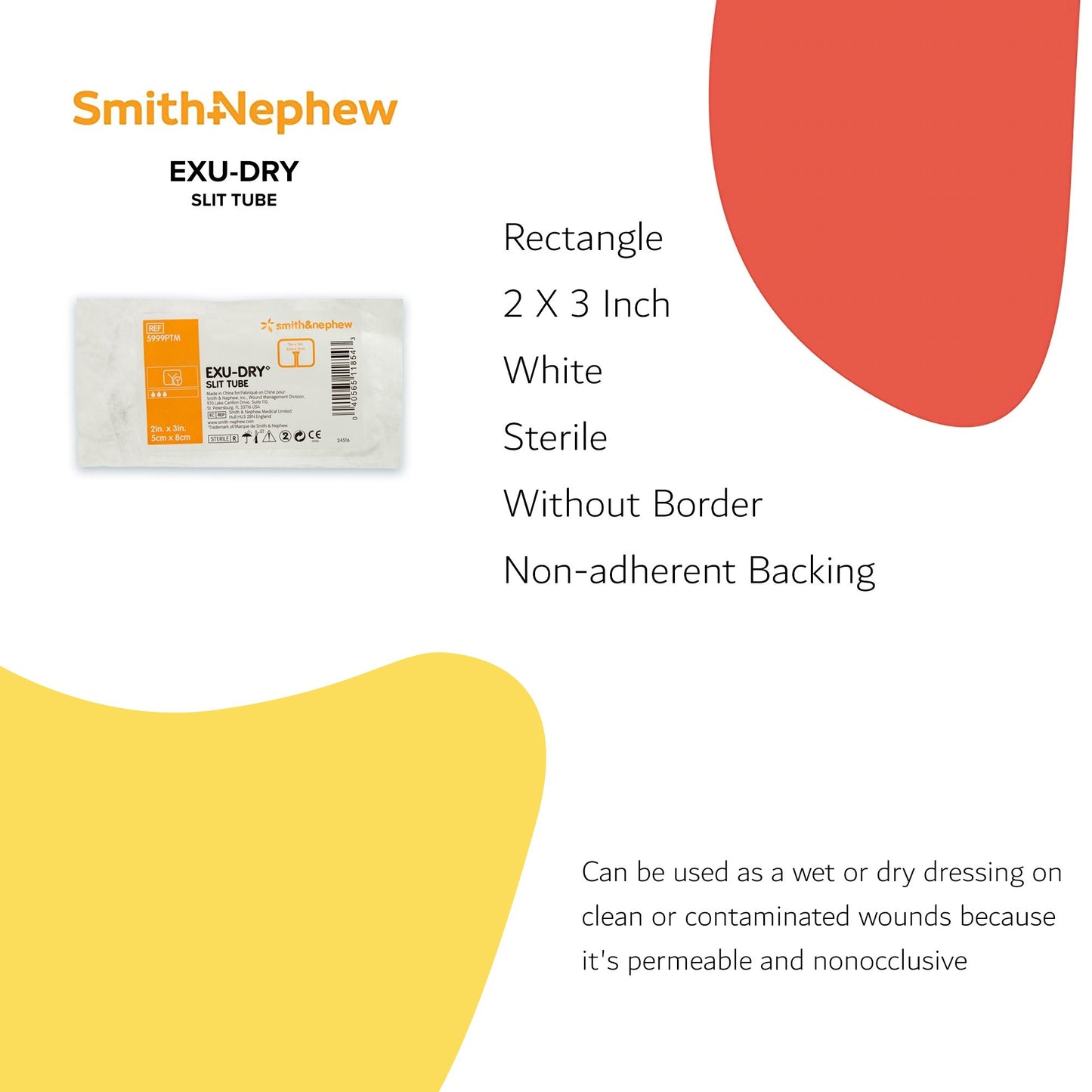 Super Absorbent Dressing EXU-DRY Anti-Shear 2 X 3 Inch Slit Tube