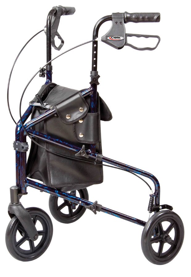 Carex® Trio Three-Wheel Rolling Walker, 31.75 – 38 Inch Handle Height, Blue