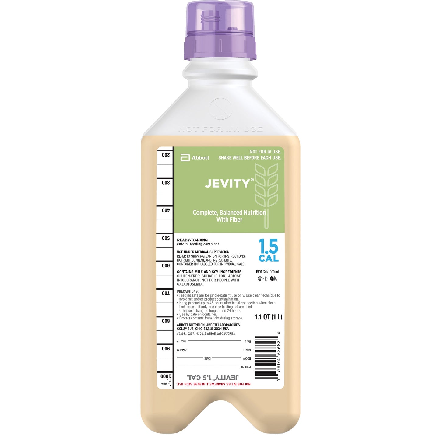 Tube Feeding Formula Jevity 1.5 Cal with Fiber Unflavored Liquid 33.8 oz. Bottle