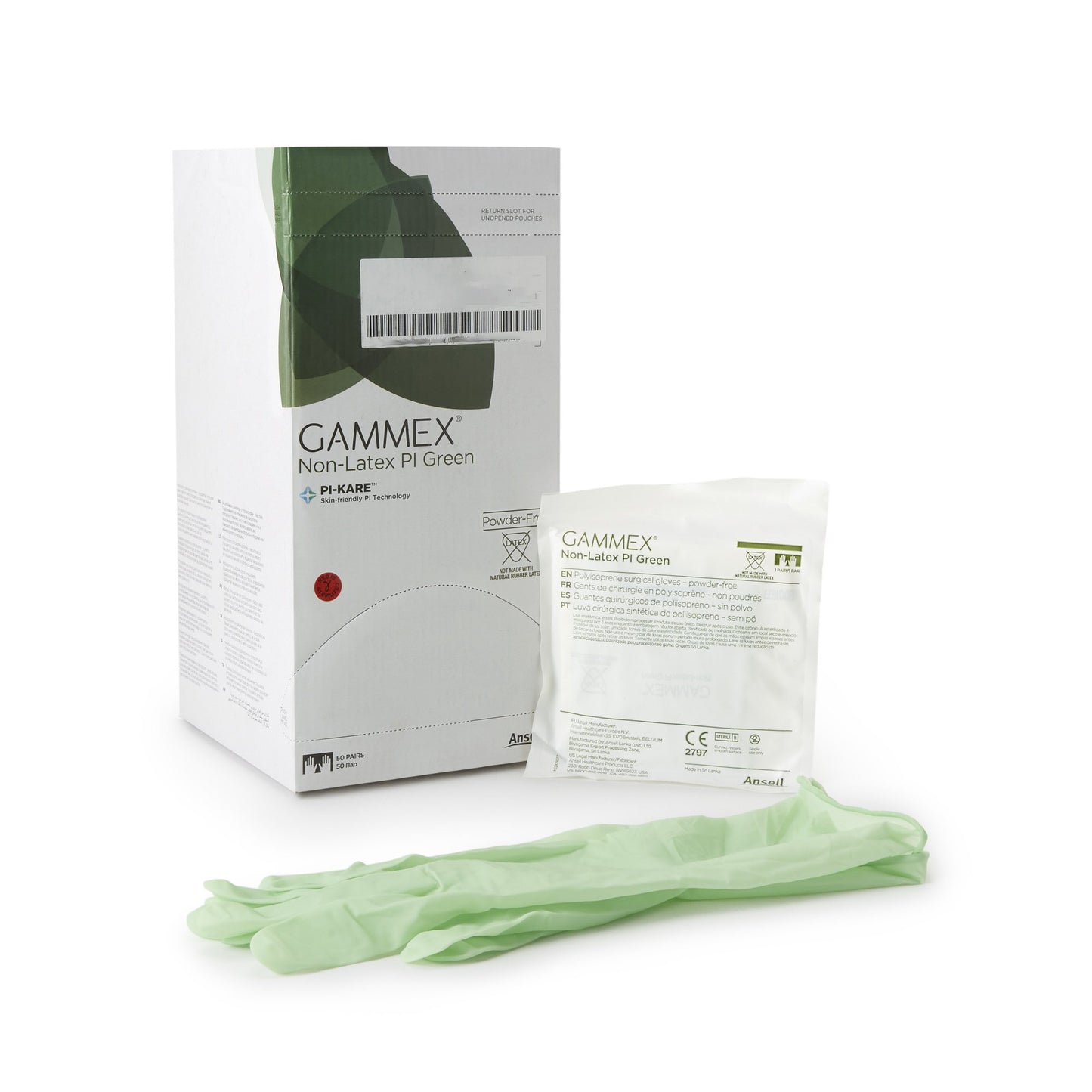Gammex® Non-Latex PI Green Polyisoprene Surgical Glove, Size 8, Light Green