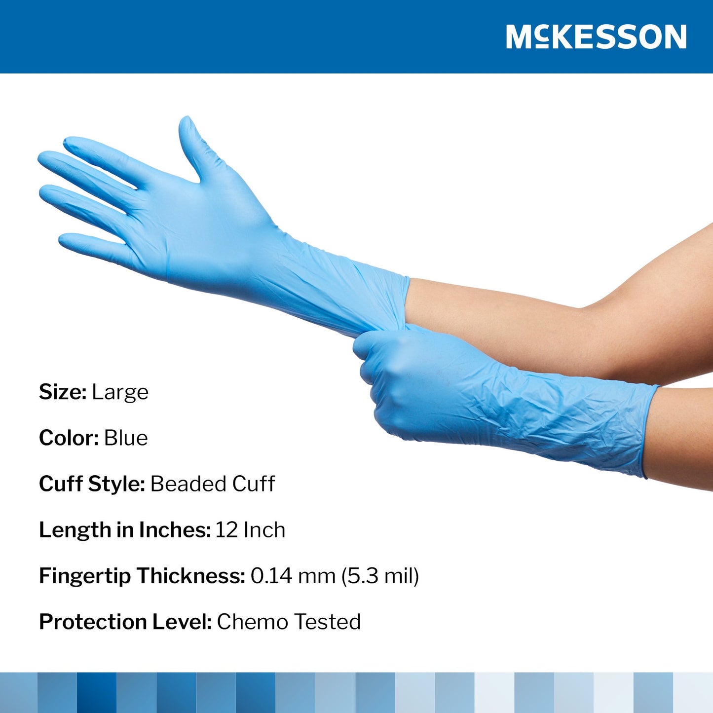 McKesson Confiderm® 6.5CX Nitrile Extended Cuff Length Exam Glove, Large, Blue