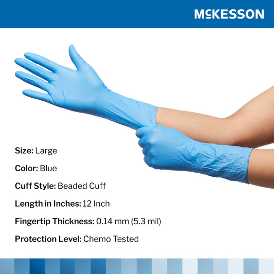McKesson Confiderm® 6.5CX Nitrile Extended Cuff Length Exam Glove, Large, Blue