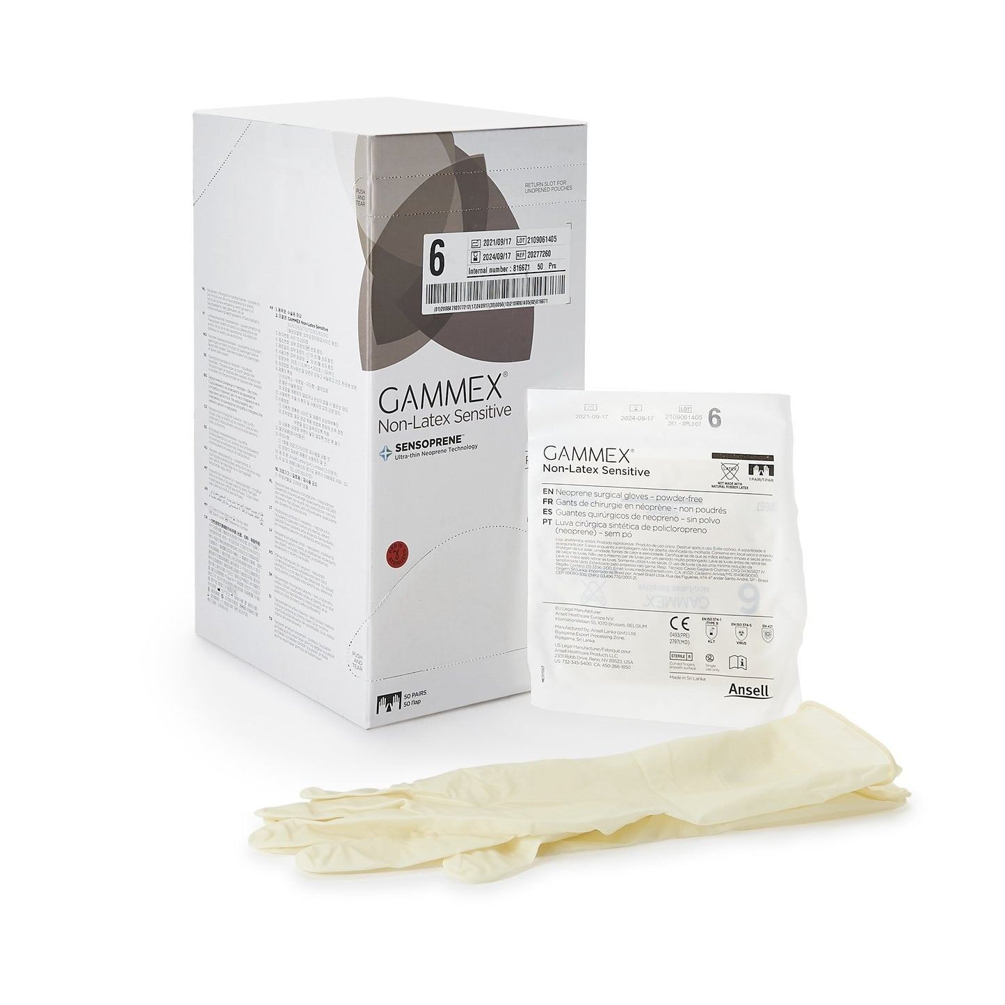Gammex® Non-Latex Sensitive Polychloroprene Surgical Glove, Size 6, Cream