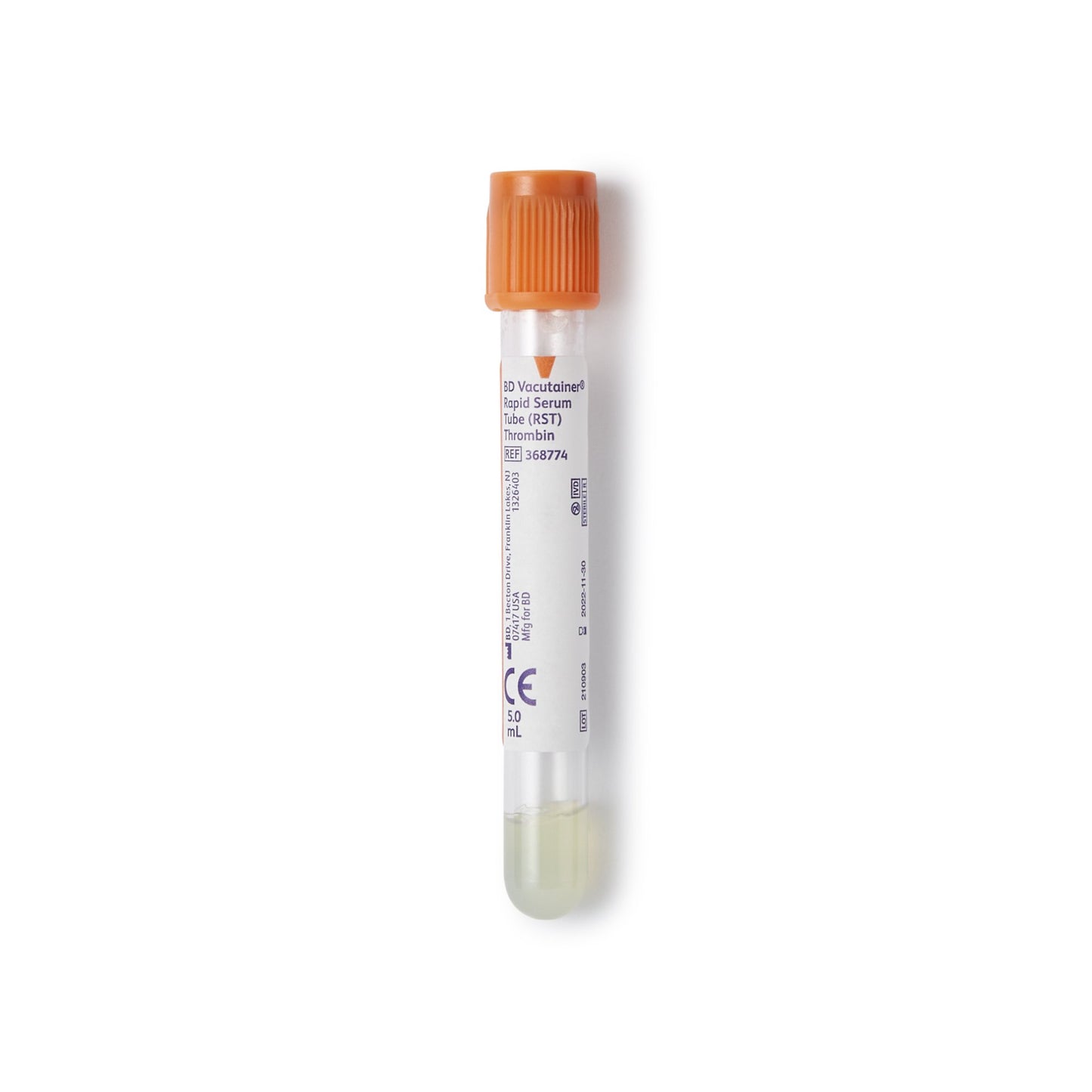 TUBE, BLD COL CLOT ORG 5ML PETVACUTAINER (100/BX 10BX/CS)