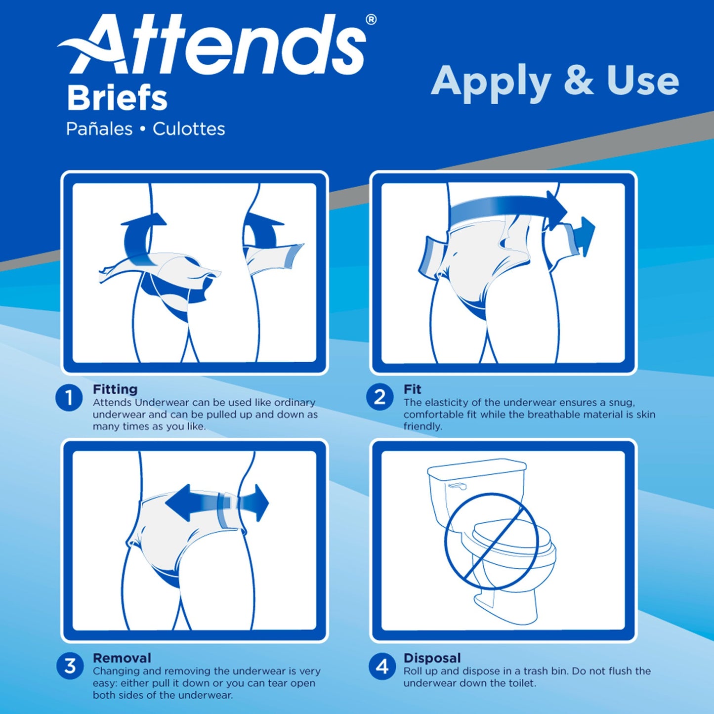 Attends® Briefs, Adult, Medium, Heavy Absorbency, Disposable, White