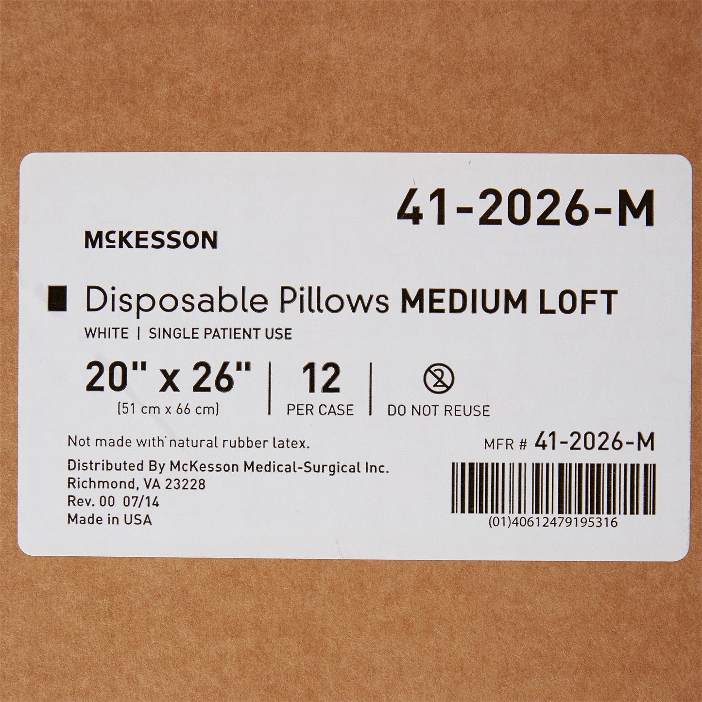PILLOW, DISP MED LOFT WHT 20X26" (12/CS)