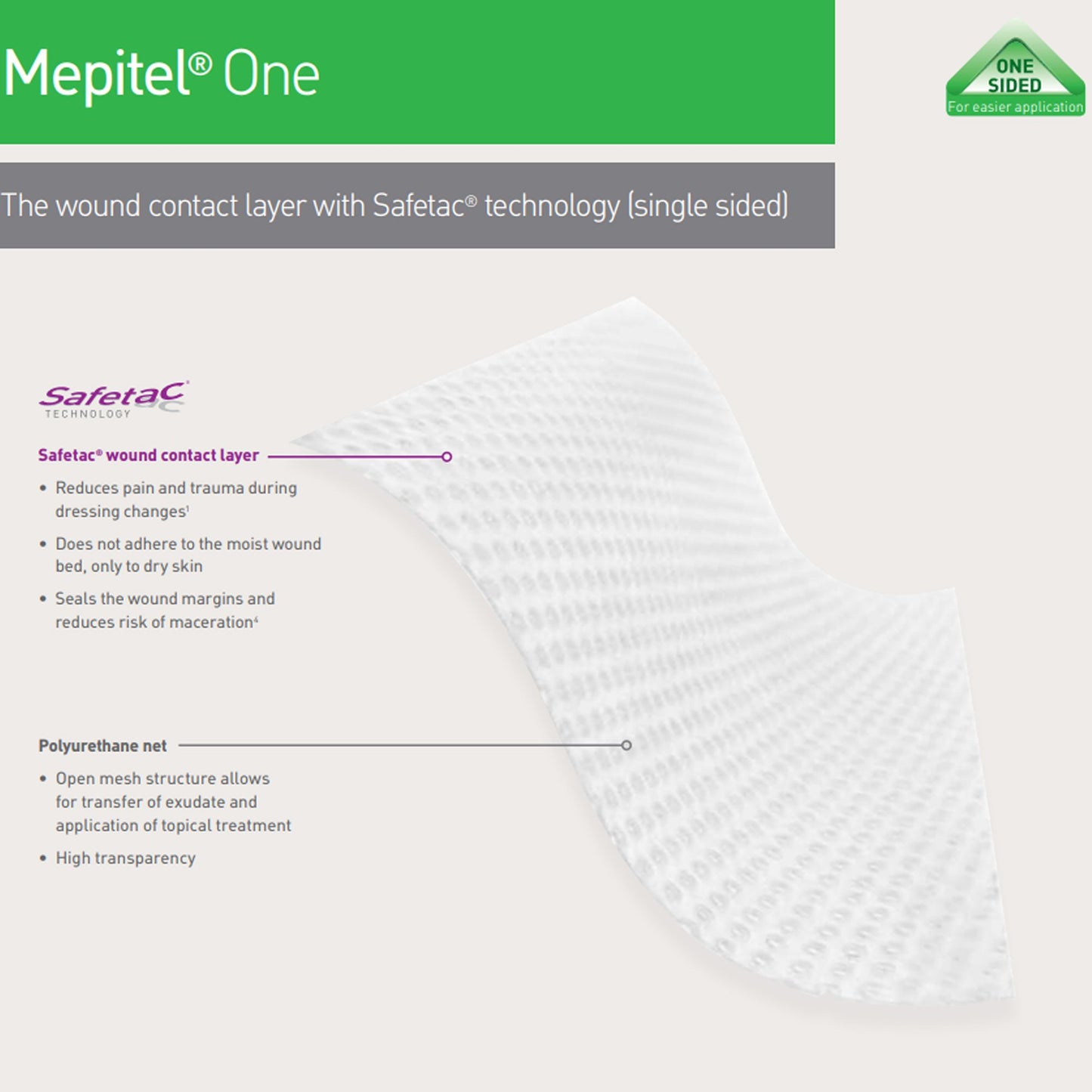 DRESSING, MEPITEL ONE WOUND CONTACT LAYER 4X8" (10