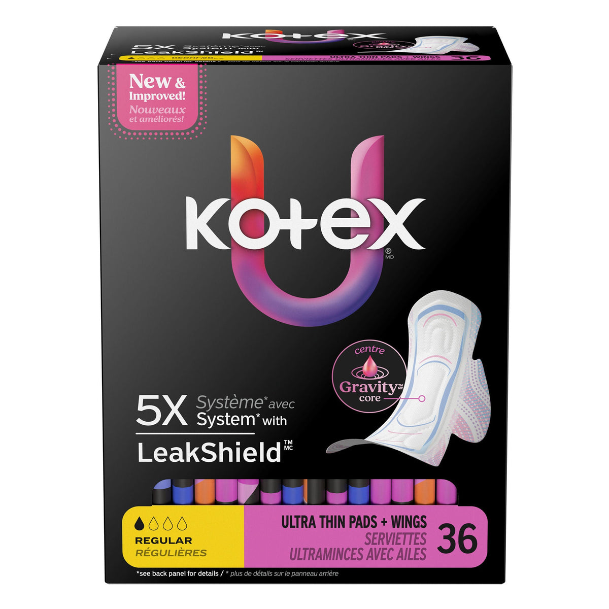 Feminine Pad U by Kotex Ultra Thin with Wings Regular Absorbency CS/216
