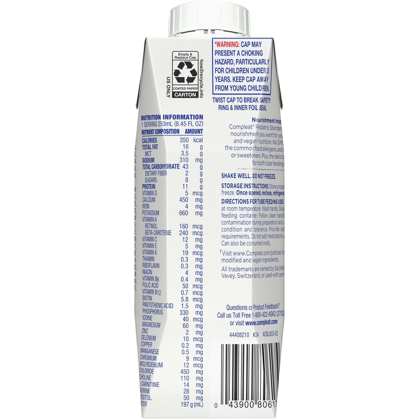 COMPLEAT, PED STD 1.4 CALORIE VANILLA CARTON 250ML (24/CS)