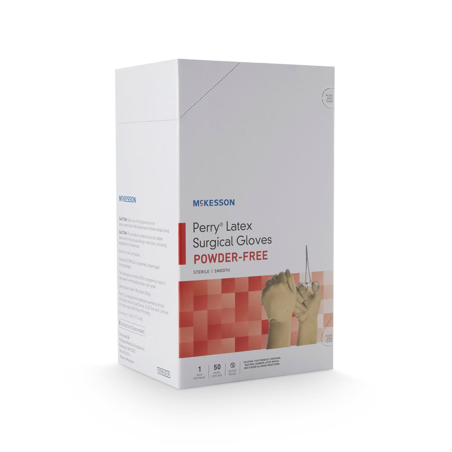 McKesson Perry Surgical Gloves Size 6.5 Sterile Latex Smooth Cream Chemo Tested 50 Pairs per Box