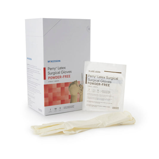 McKesson Perry Surgical Gloves Size 6.5 Sterile Latex Smooth Cream Chemo Tested 50 Pairs per Box