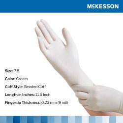 McKesson Perry Performance Plus Surgical Gloves Size 7.5 Sterile Latex Standard Cuff Length Smooth Cream Chemo Tested 50 Pairs per Box