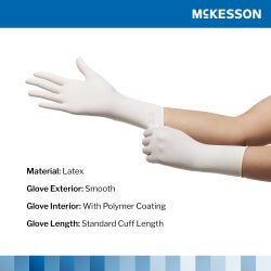 McKesson Perry Performance Plus Surgical Gloves Size 7.5 Sterile Latex Standard Cuff Length Smooth Cream Chemo Tested 50 Pairs per Box