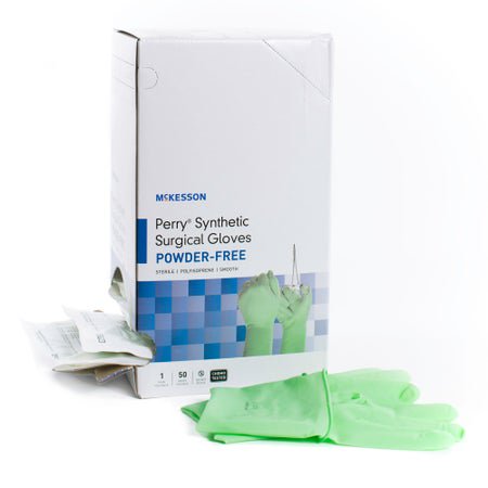 McKesson Perry Performance Plus Surgical Gloves Size 7 Sterile Polyisoprene Standard Cuff Length Smooth Green Chemo Tested 50 Pairs per Box