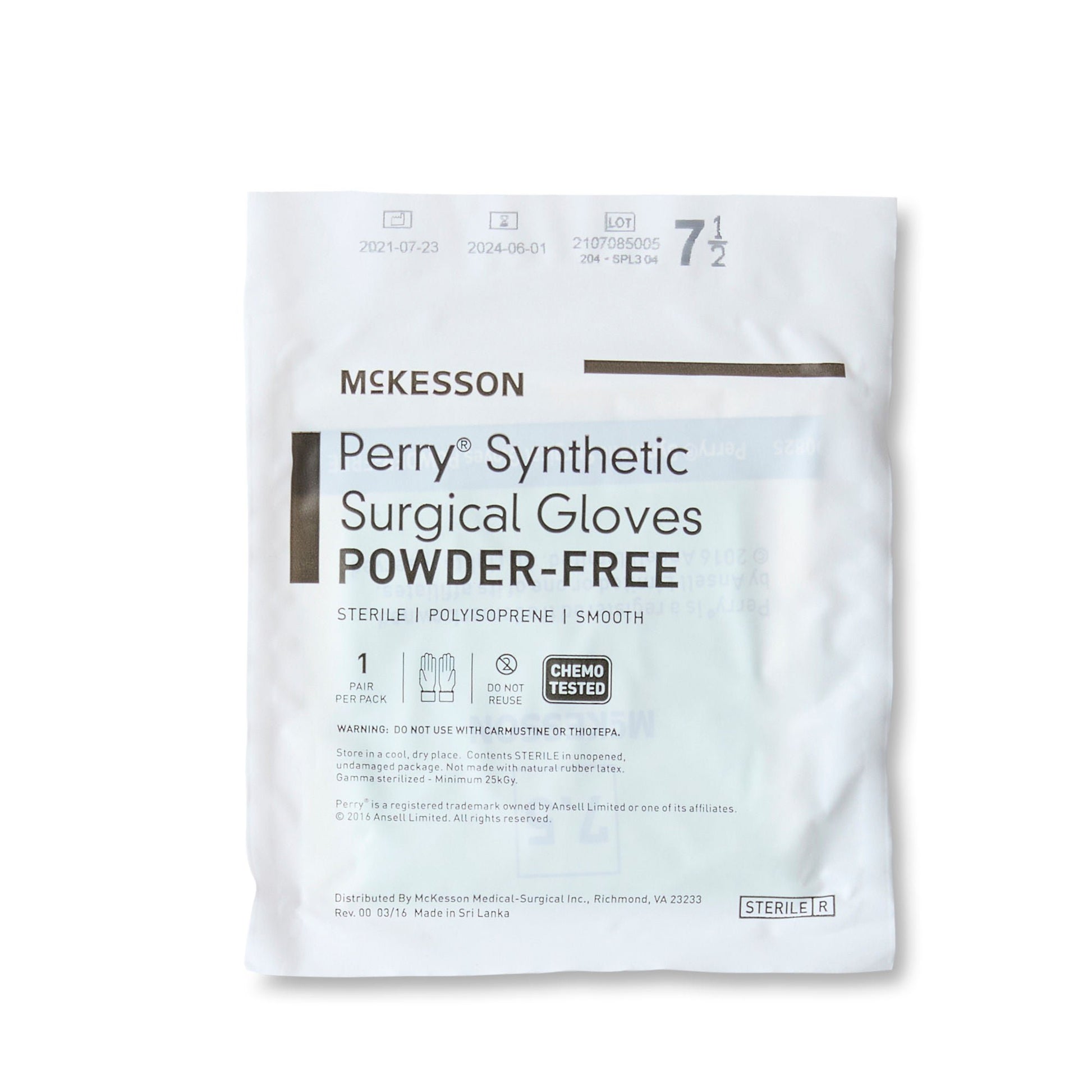 McKesson Perry Performance Plus Surgical Gloves Size 7.5 Sterile Polyisoprene Standard Cuff Length Smooth Green Chemo Tested 50 Pairs per Box