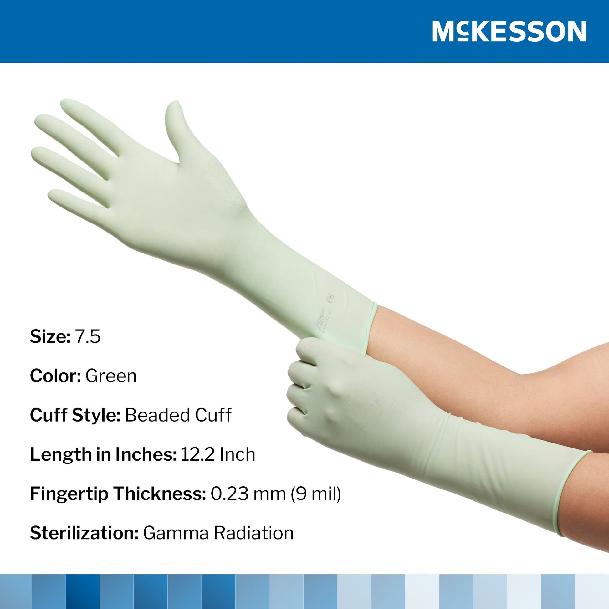 McKesson Perry Performance Plus Surgical Gloves Size 7.5 Sterile Polyisoprene Standard Cuff Length Smooth Green Chemo Tested 50 Pairs per Box