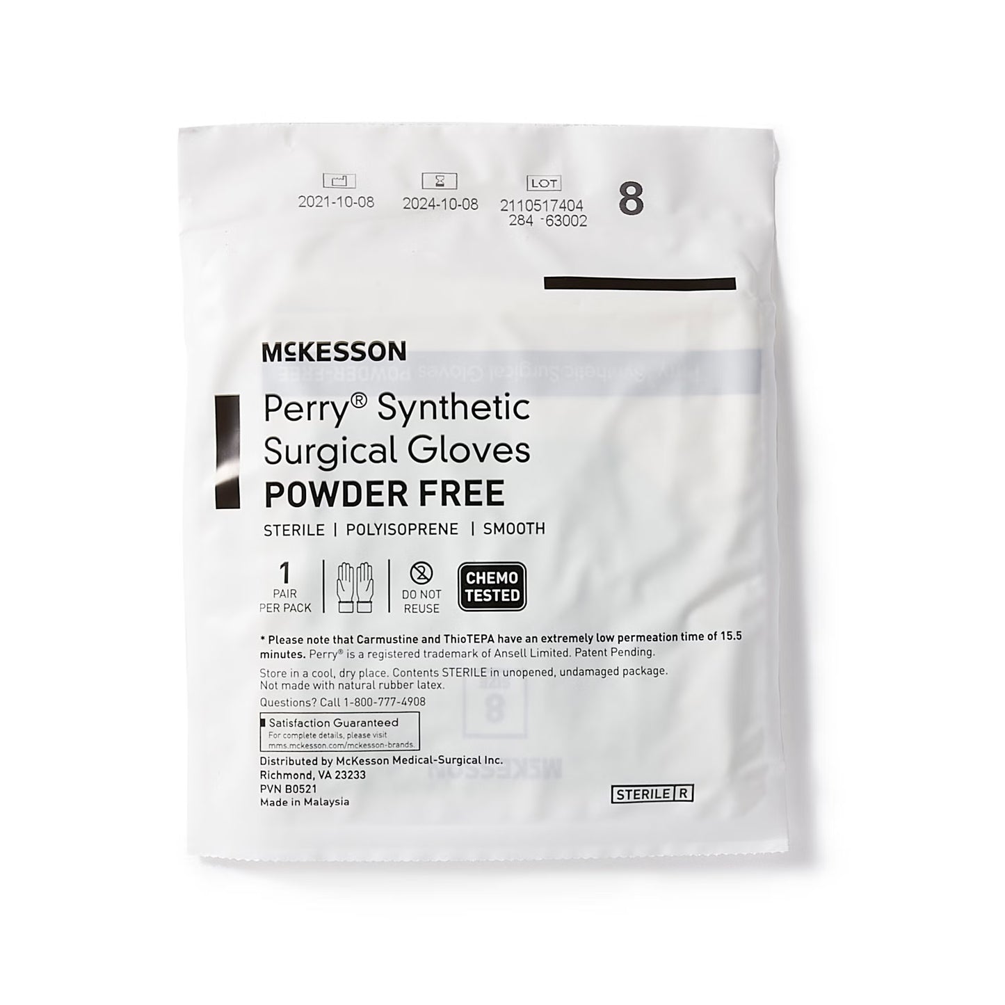 McKesson Perry Performance Plus Surgical Gloves Size 8 Sterile Polyisoprene Standard Cuff Length Smooth Green Chemo Tested 50 Pairs per Box