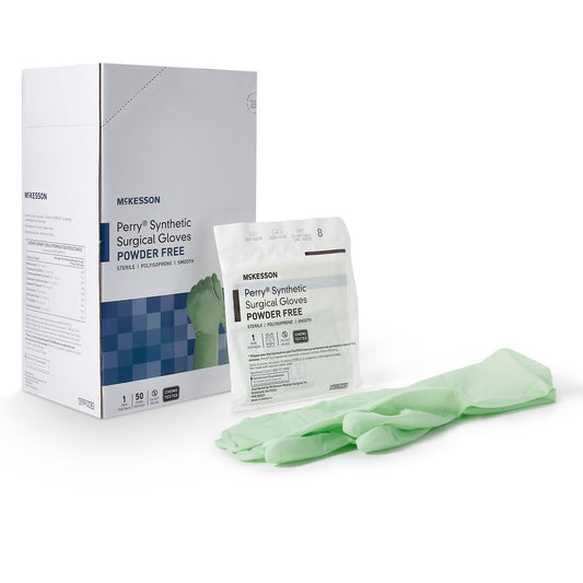 McKesson Perry Performance Plus Surgical Gloves Size 8 Sterile Polyisoprene Standard Cuff Length Smooth Green Chemo Tested 50 Pairs per Box