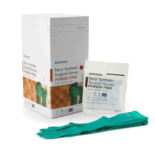 McKesson Perry Performance Plus Surgical Gloves Size 7 Sterile Polychloroprene Smooth Dark Green Chemo Tested 50 Pairs