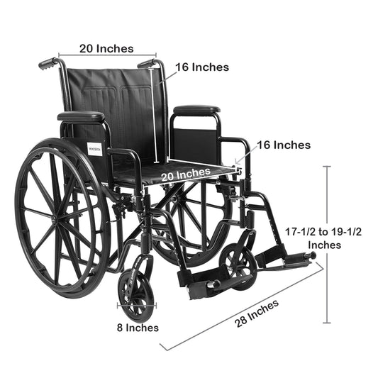 Wheelchair McKesson Dual Axle Desk Length Arm Swing-Away Footrest Black Upholstery 20 Inch Seat Width Adult 350 lbs. Weight Capacity