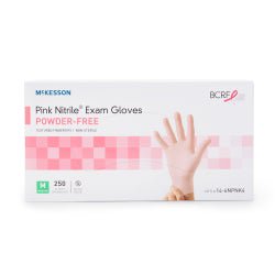 McKesson Pink Nitrile Exam Gloves Medium NonSterile Pink Textured Fingertips Standard Cuff Length 250 per Box