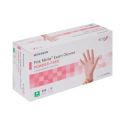 McKesson Pink Nitrile Exam Gloves Medium NonSterile Pink Textured Fingertips Standard Cuff Length 250 per Box