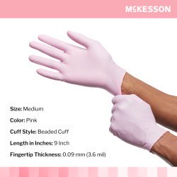 McKesson Pink Nitrile Exam Gloves Medium NonSterile Pink Textured Fingertips Standard Cuff Length 250 per Box