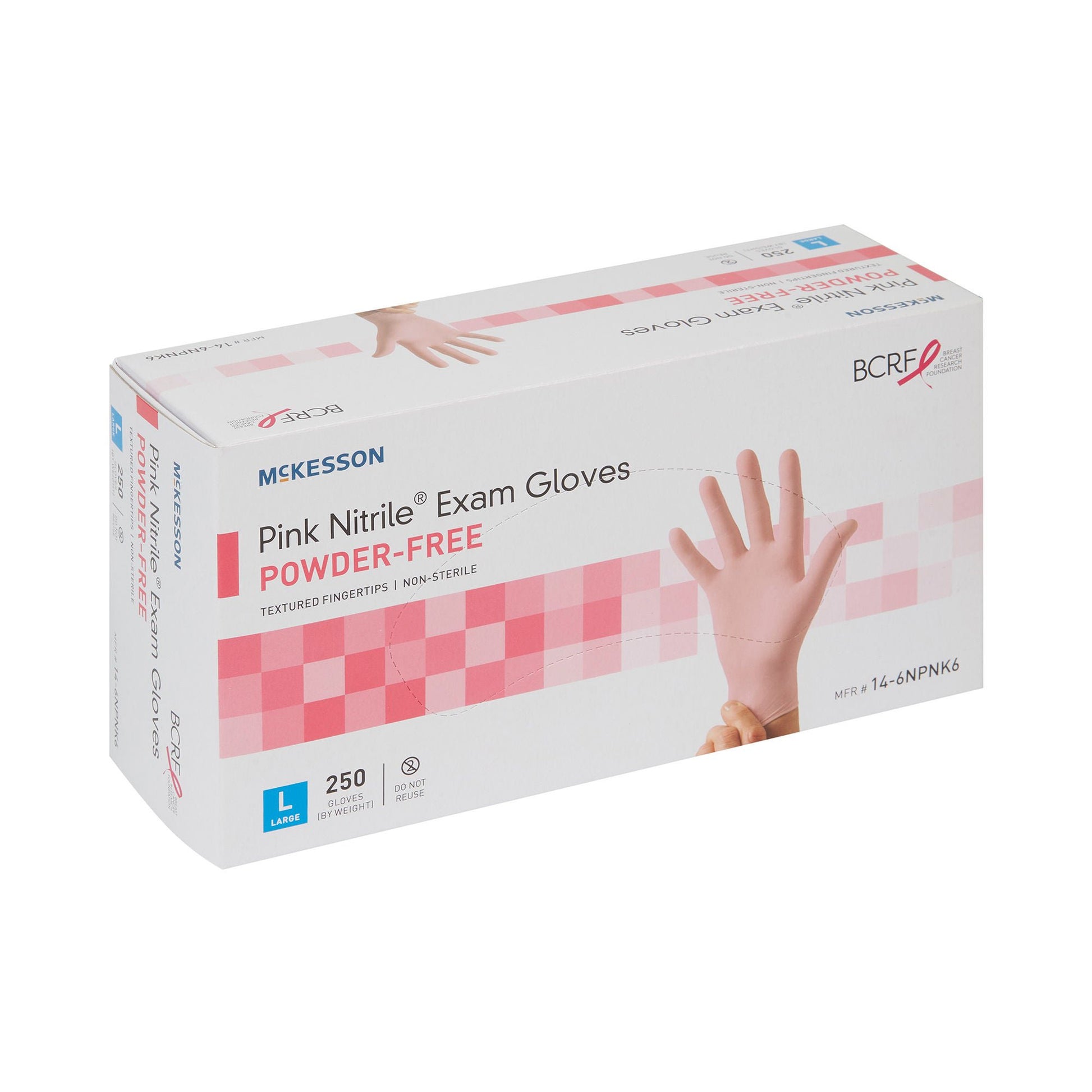 McKesson Pink Nitrile Exam Gloves Large NonSterile Pink Textured Fingertips 250 per Box