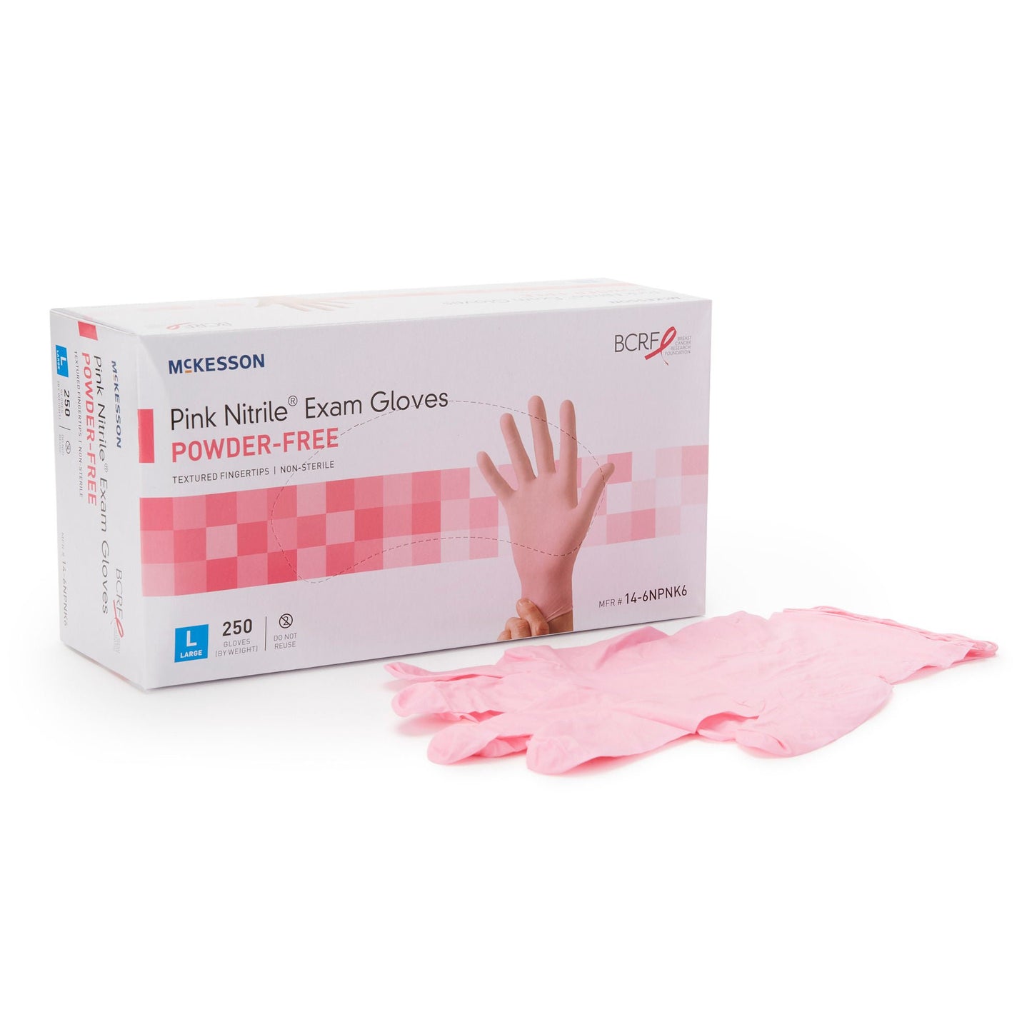 McKesson Pink Nitrile Exam Gloves Large NonSterile Pink Textured Fingertips 250 per Box