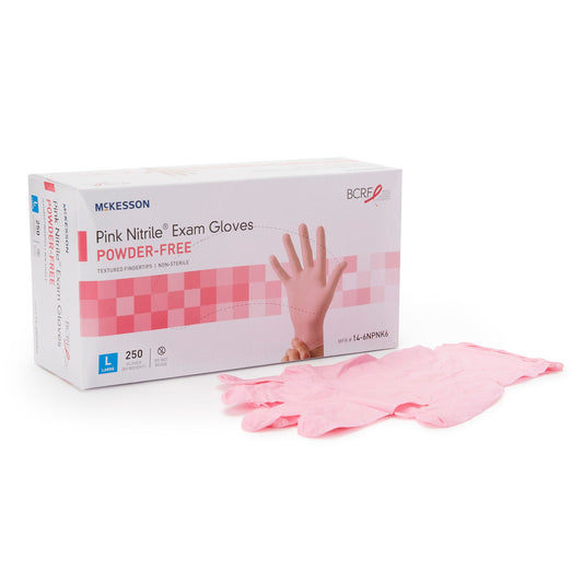 McKesson Pink Nitrile Exam Gloves Large NonSterile Pink Textured Fingertips 250 per Box