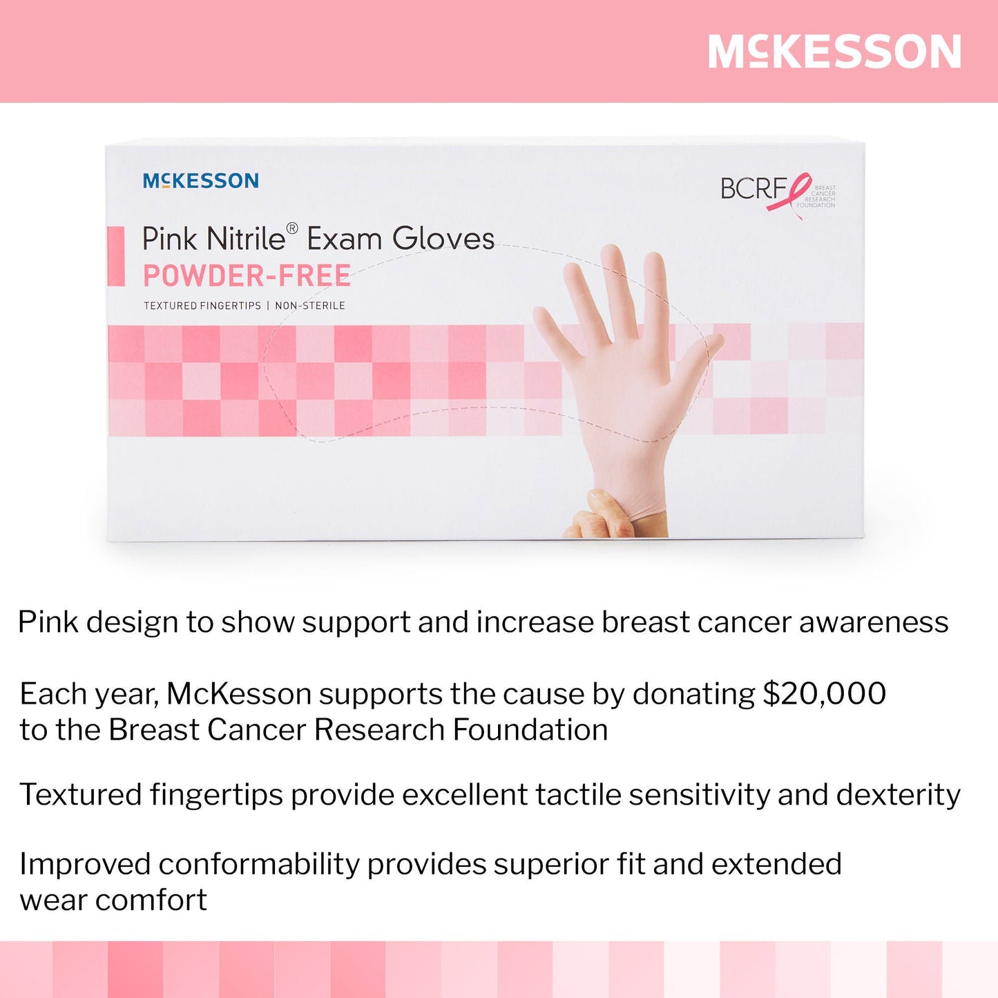 McKesson Pink Nitrile Exam Gloves Large NonSterile Pink Textured Fingertips 250 per Box