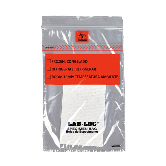 Lab-Loc® Specimen Transport Bag, Document Pouch, Absorbent Pad, Zip Close, 6 x 9
