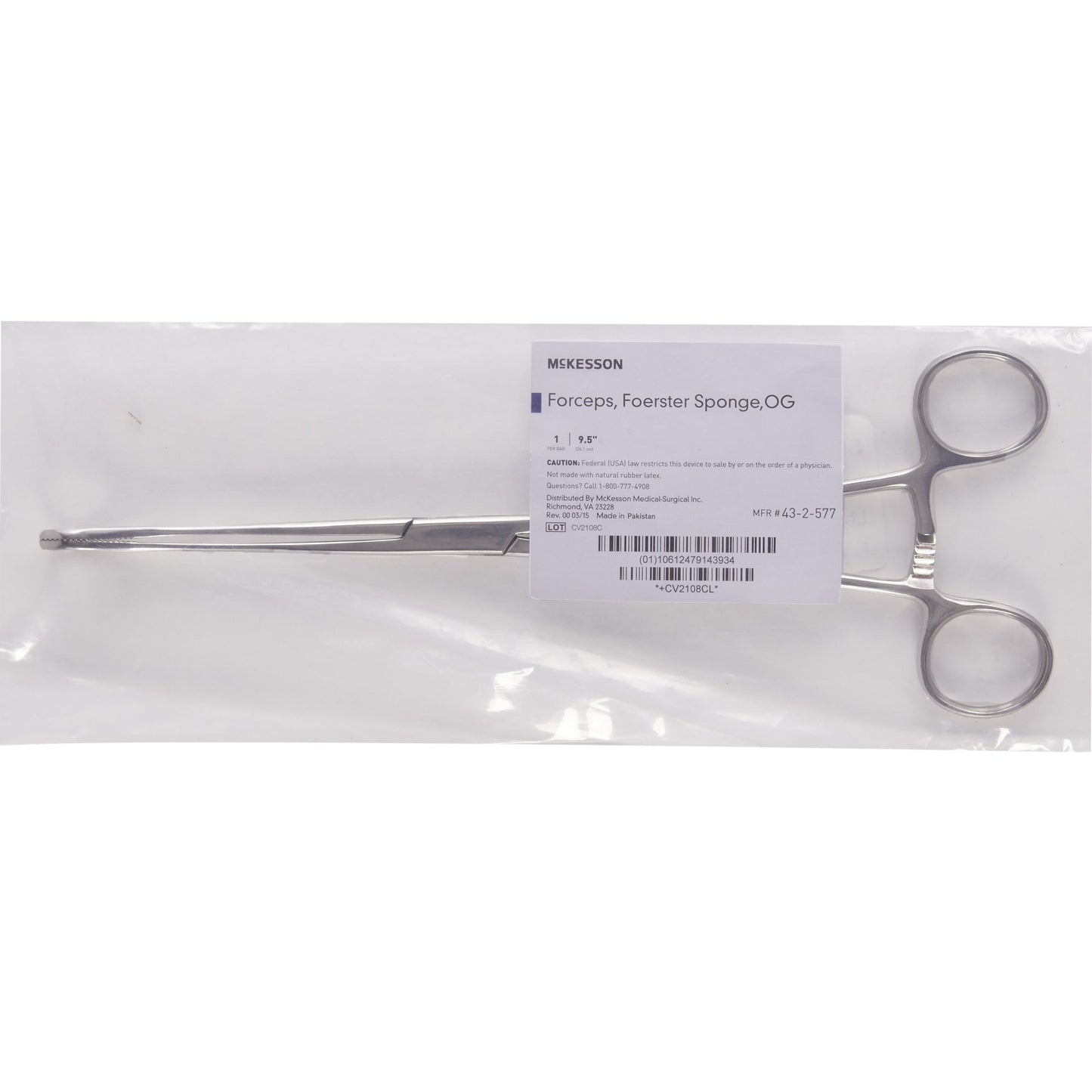 Sponge Forceps McKesson Foerster 9-1/2 Inch