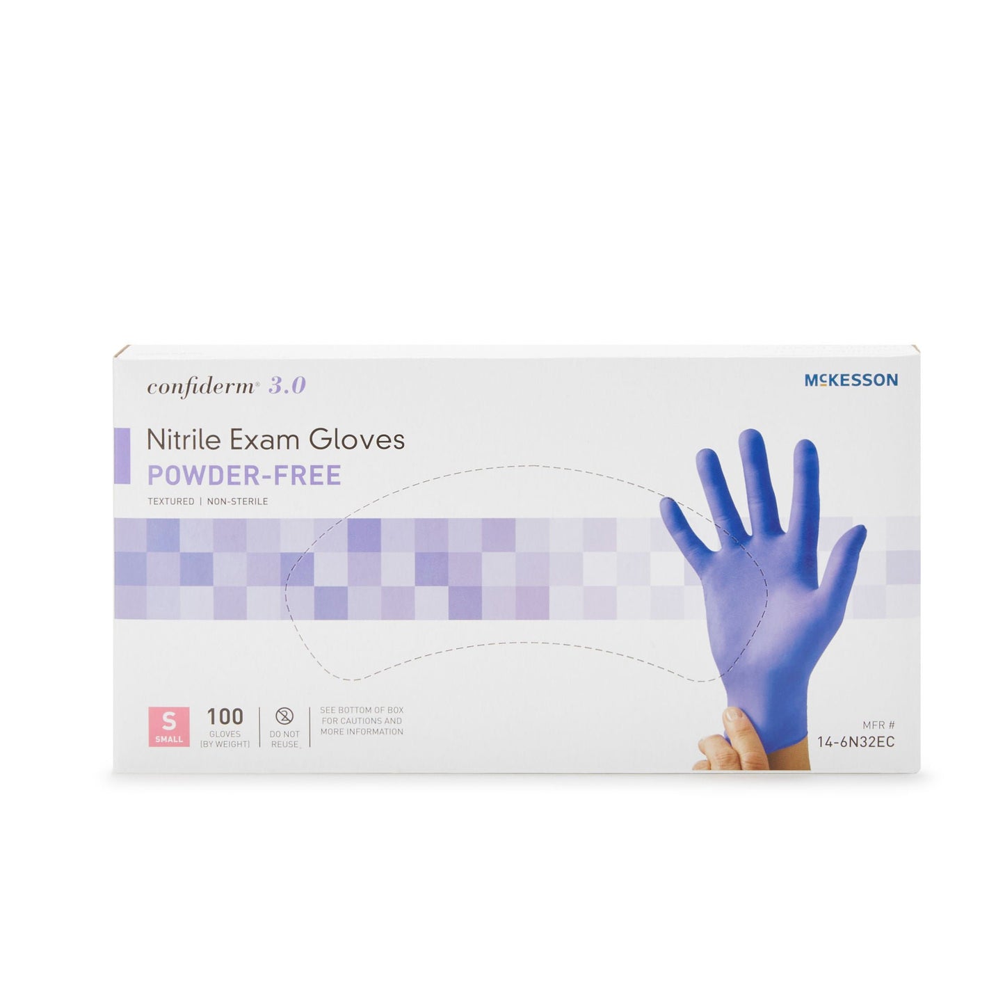 McKesson Confiderm 3.0 Nitrile Exam Gloves Small NonSterile Blue Textured Fingertips Chemo Tested 100 per Box