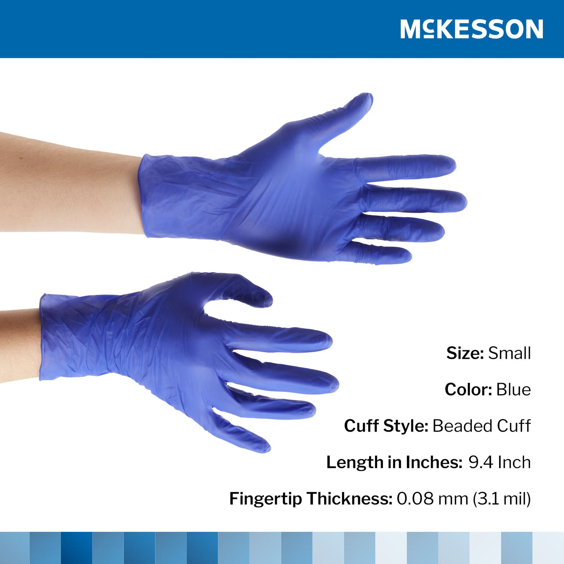 McKesson Confiderm 3.0 Nitrile Exam Gloves Small NonSterile Blue Textured Fingertips Chemo Tested 100 per Box