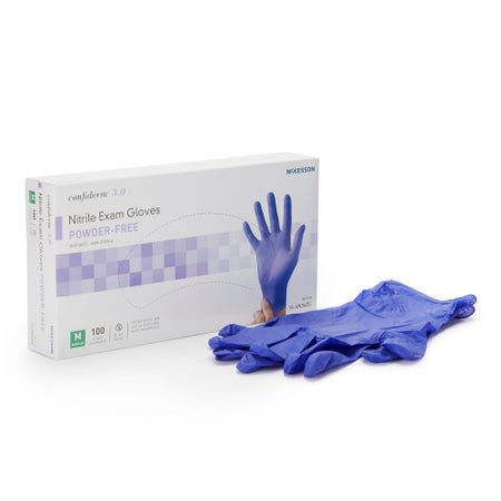 McKesson Confiderm 3.0 Nitrile Exam Gloves Medium NonSterile Blue Textured Fingertips Chemo Tested 100 per Box