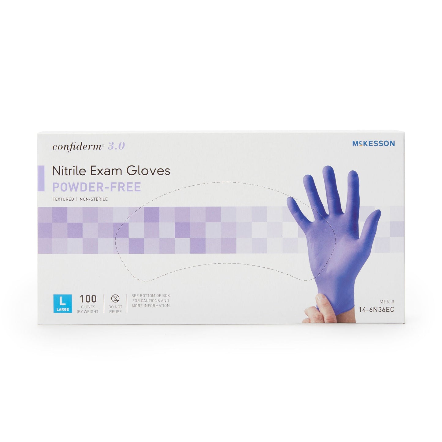McKesson Confiderm 3.0 Nitrile Exam Gloves Large NonSterile Blue Textured Fingertips Chemo Tested 100 per Box
