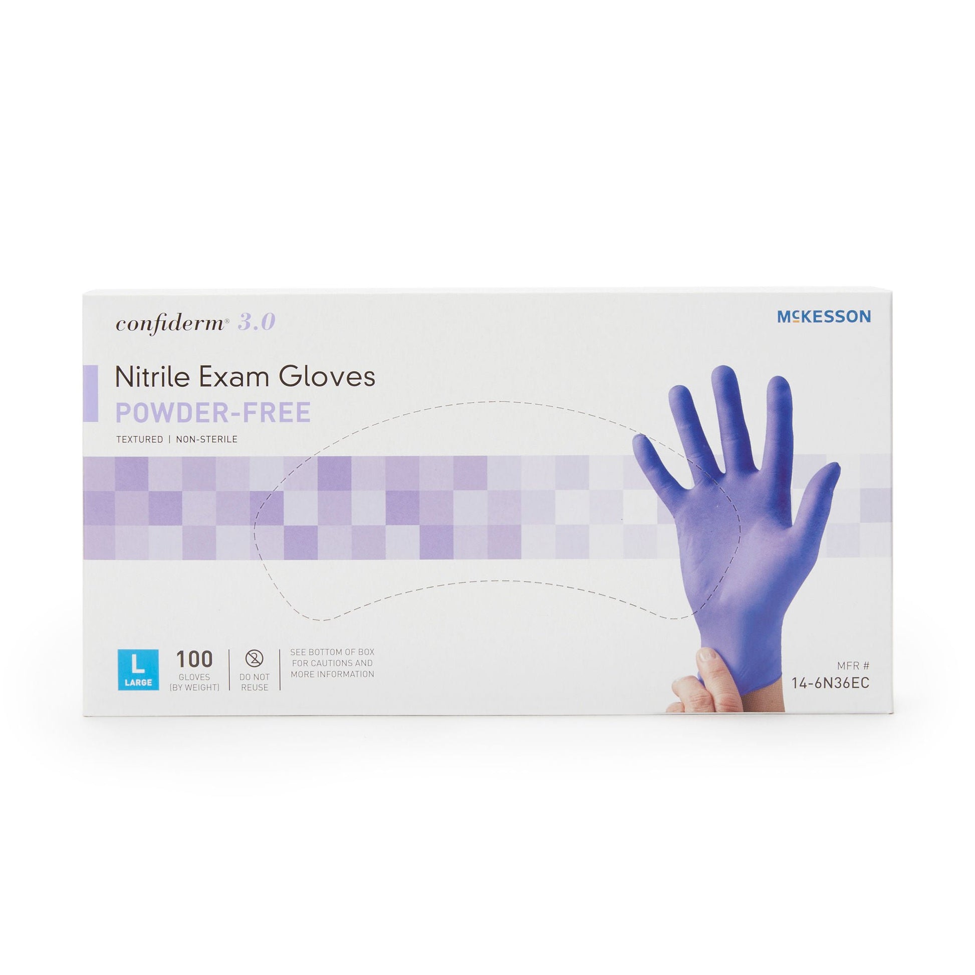 McKesson Confiderm 3.0 Nitrile Exam Gloves Large NonSterile Blue Textured Fingertips Chemo Tested 100 per Box