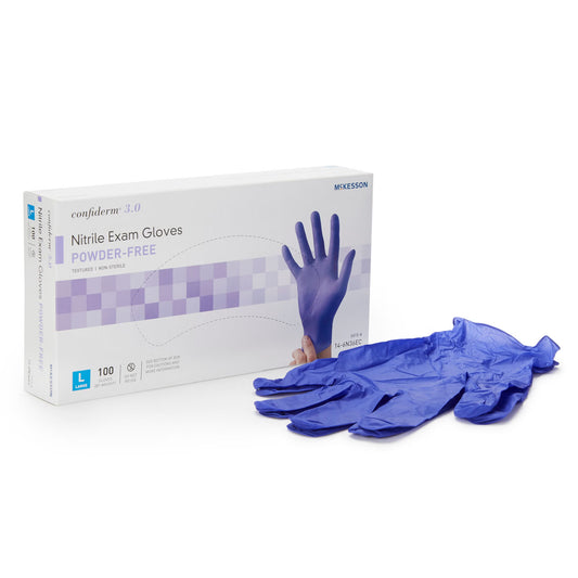 McKesson Confiderm 3.0 Nitrile Exam Gloves Large NonSterile Blue Textured Fingertips Chemo Tested 100 per Box