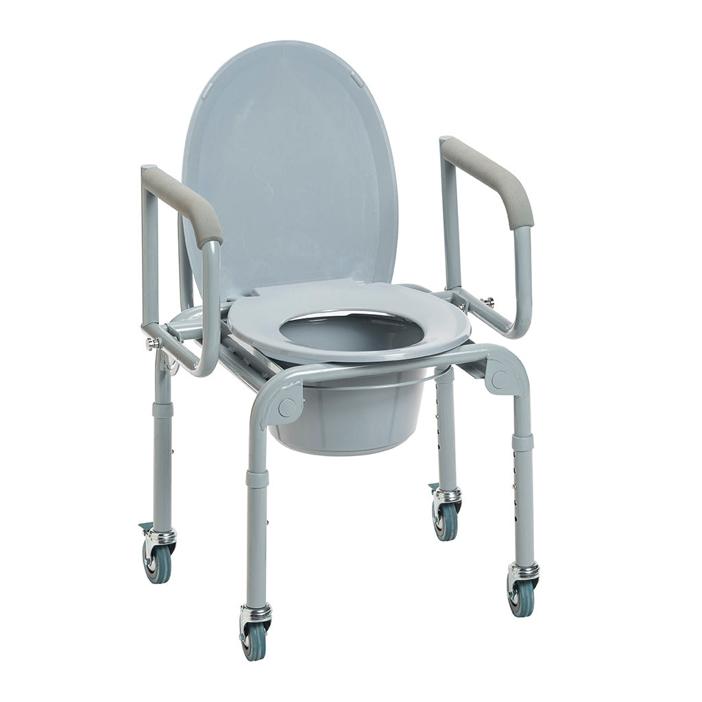 Drive Medical Steel Drop-Arm Commode with Wheels