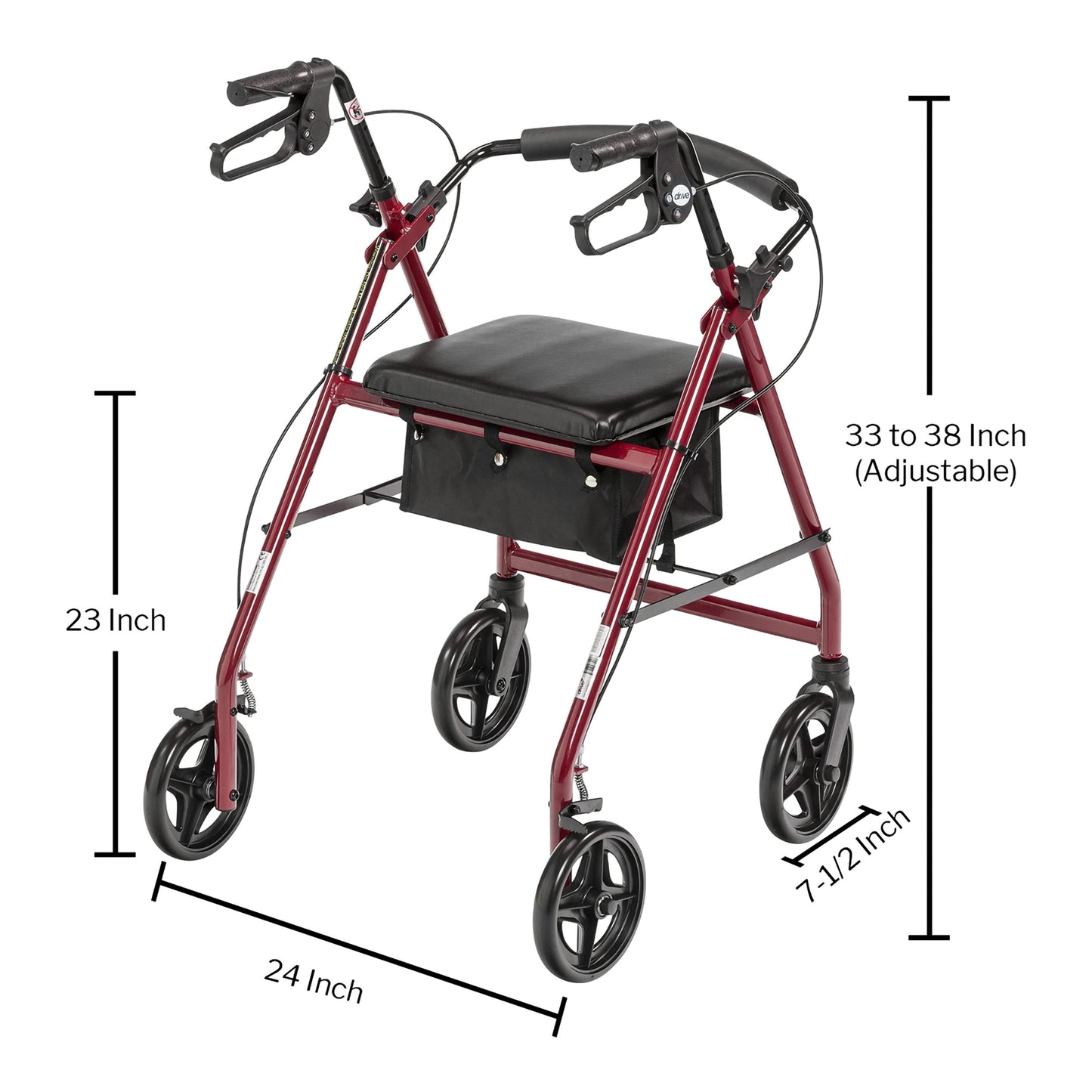 4 Wheel Rollator McKesson Red Adjustable Height Aluminum Frame