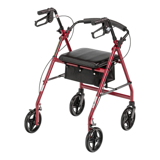 4 Wheel Rollator McKesson Red Adjustable Height Aluminum Frame