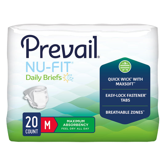 Unisex Adult Incontinence Brief Prevail® Nu-Fit® Medium Disposable Heavy Absorbency