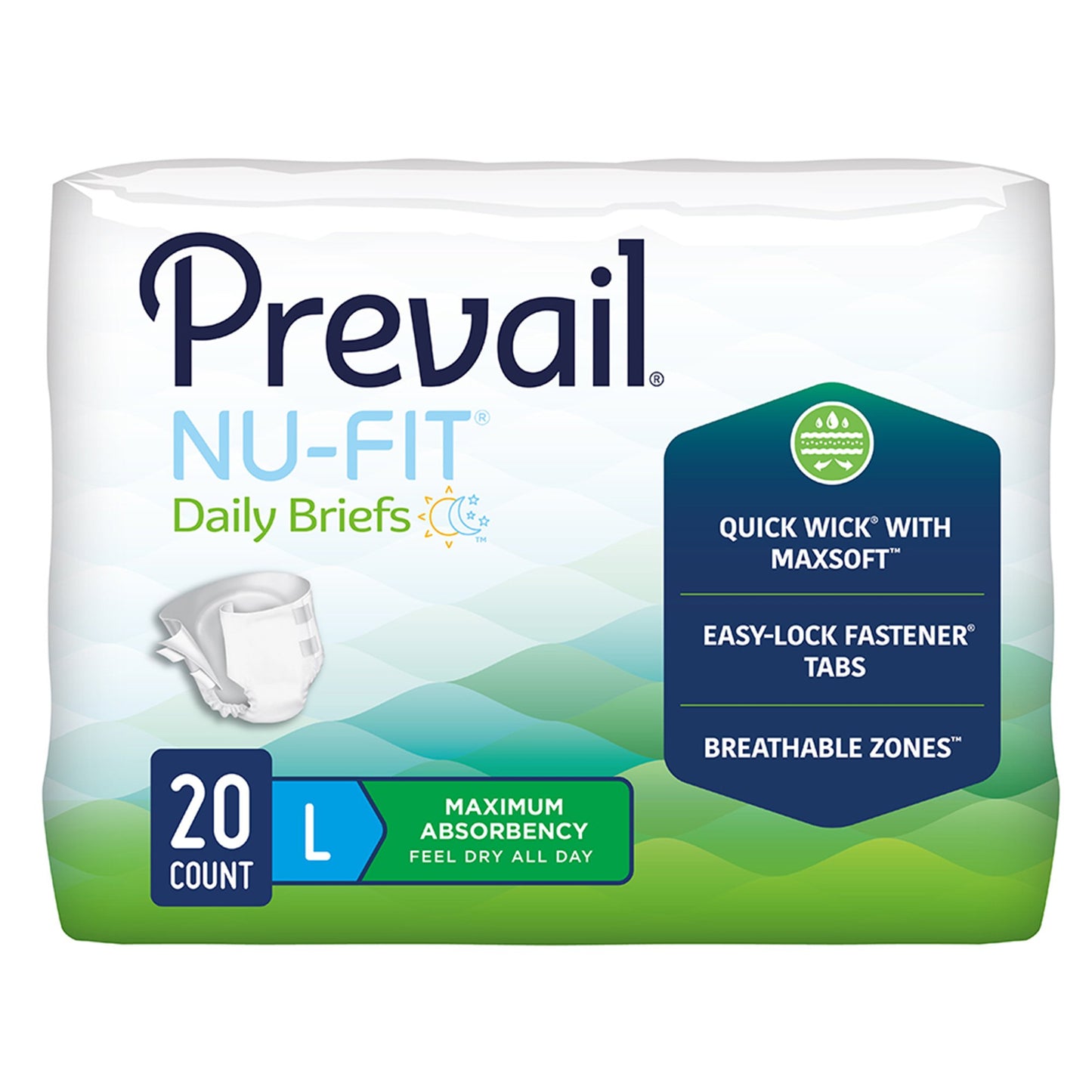 Unisex Adult Incontinence Brief Prevail® Nu-Fit® Large Disposable Heavy Absorbency