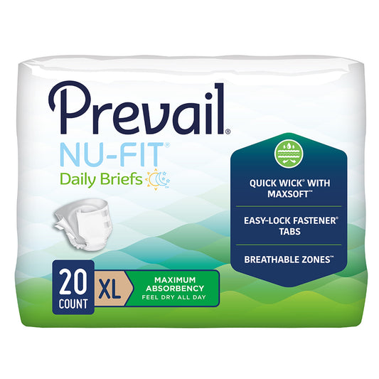 Unisex Adult Incontinence Brief Prevail Nu-Fit X-Large Disposable Heavy Absorbency