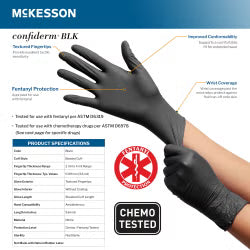 McKesson Confiderm BLK Nitrile Exam Gloves Small NonSterile Black Textured Fingertips Chemo Tested 200 per Box