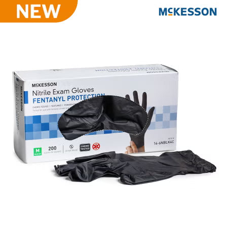 McKesson Confiderm BLK Nitrile Exam Gloves Medium NonSterile Black Textured Fingertips Chemo Tested 200 per Box