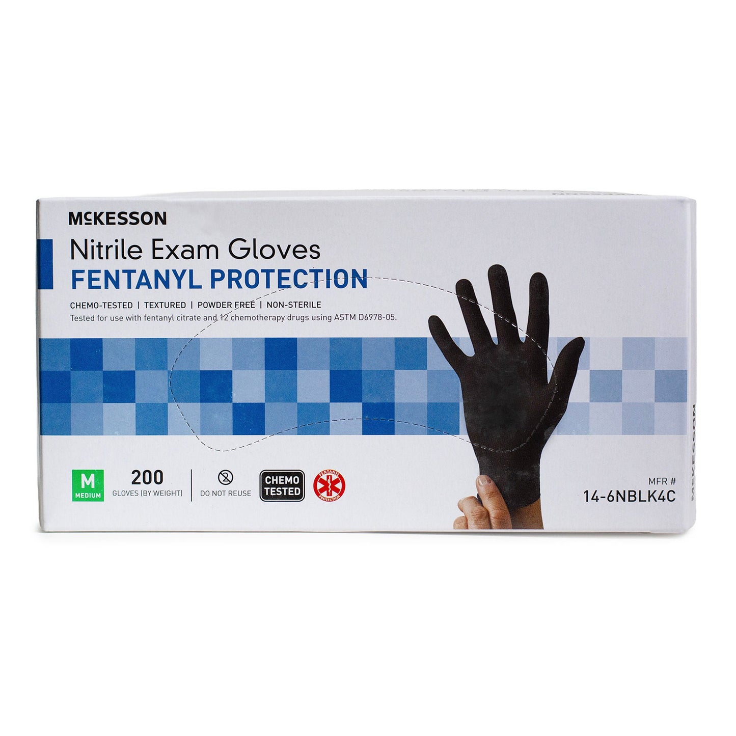 McKesson Confiderm BLK Nitrile Exam Gloves Medium NonSterile Black Textured Fingertips Chemo Tested 200 per Box