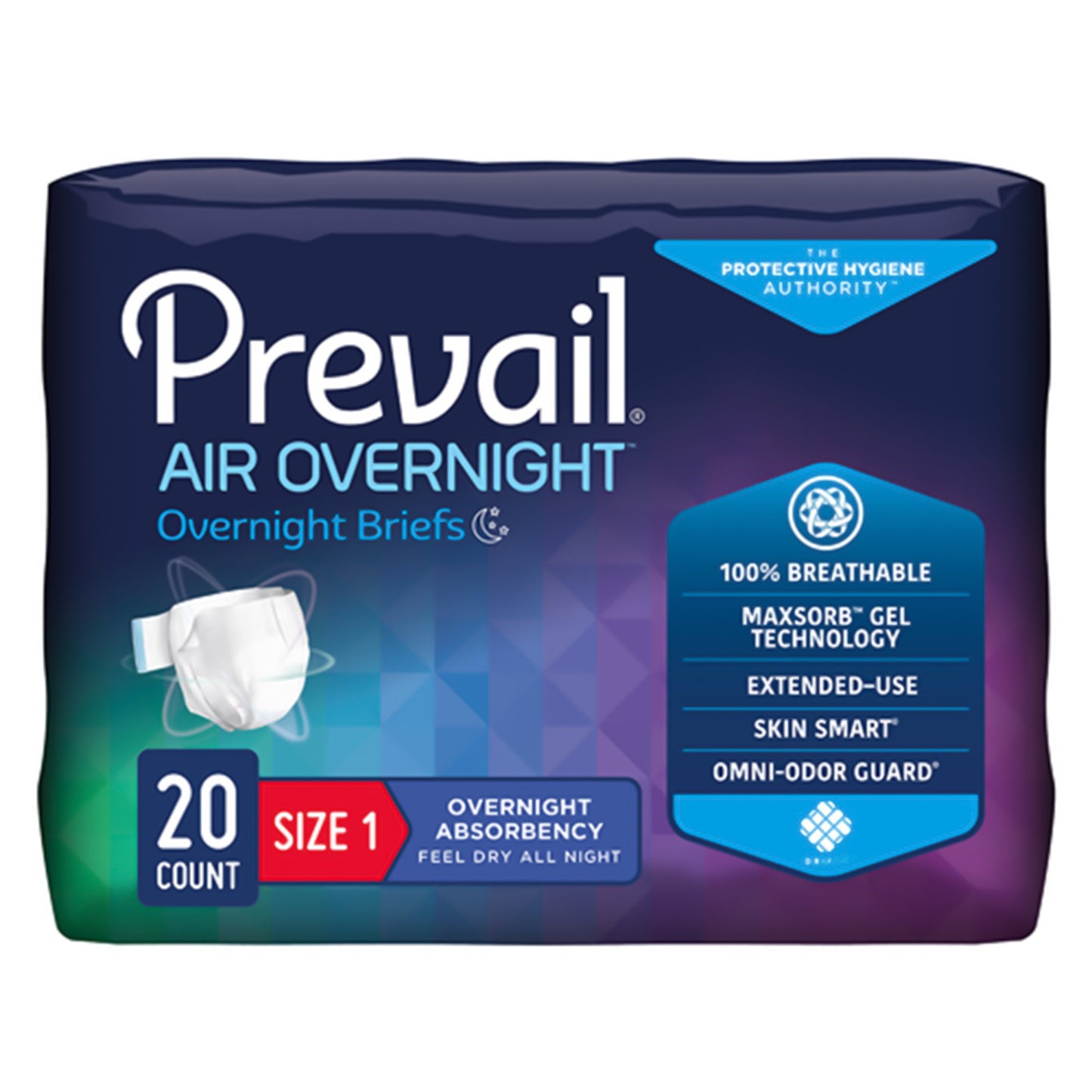 Prevail Air™ Overnight Briefs Overnight Absorbency, Size 1