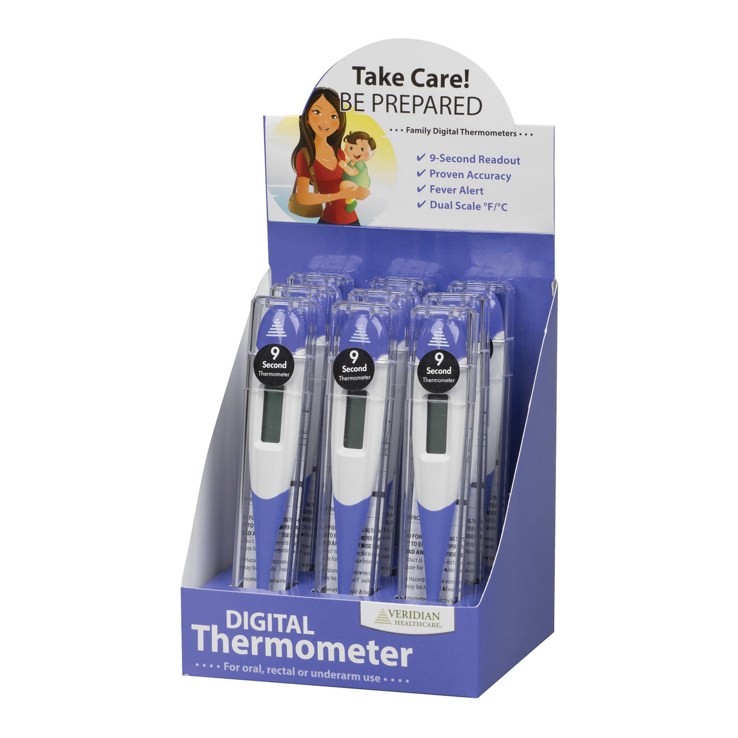 Veridian 9-Piece 9-Second FLEX-TIP Digital Thermometers with Display